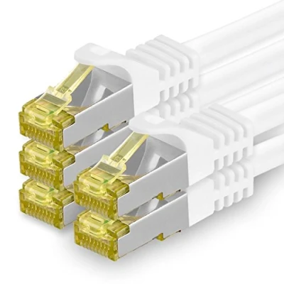 Immagine di 1aTTack.de Cavo di rete Ethernet Lan Cat.7 SFTP spina RJ45 Cat6a doppia schermatura 10000 Mbit/s compatibile con Cat5 Cat6 Cat8 per switch Router Modem Patchpanel Bianco / 5 pz 5m
