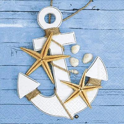 Immagine di 20 tovaglioli con stelle marine su ancora, conchiglie, lago, mare, marito, 33 x cm