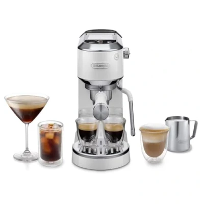 Immagine di De&#039;Longhi Dedica Duo EC890.WI Macchina Manuale per Caffè Espresso, Cappuccino e Cold Brew, Barista, Dotata di Lancia Vapore My LatteArt, Display Touch,Larga 15cm, Serbatoio Estraibile 1,1L, Bianca