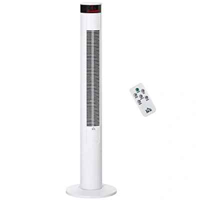 Immagine di HOMCOM Ventilatore a Torre con 3 Velocità 4 Modalità, 45W, Timer 12h, Colonna Oscillazione 70, Pannello LED e Telecomando, Bianco