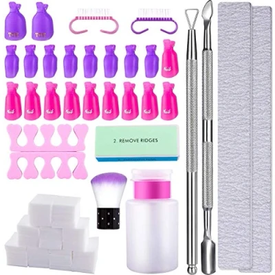 Immagine di Queta Kit di Rimozione Smalto per Unghie Gel, Semipermanente，con Separatori Dita Piedi,Taglierina Cuticole,Lima Unghie,Spazzola Unghie,Bottiglia Pompa，Cotone Pads