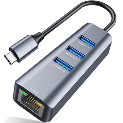 Immagine di ABLEWE Adattatore da Ethernet a USB C, 4 in 1, alluminio, C Ethernet, con 3 porte 3.0, per MacBook Pro 2019/2018/2017, Chromebook, Linux e altri dispositivi di tipo