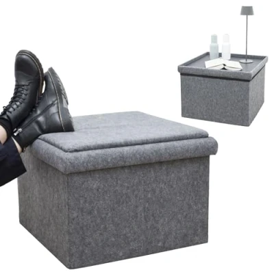 Immagine di DuneDesign Sgabello per divano 3 in 1, con vano portaoggetti e vassoio, 56 x 40 cm, feltro, poltrona, cassapanca spazio di archiviazione, pieghevole, coperchio, colore: grigio