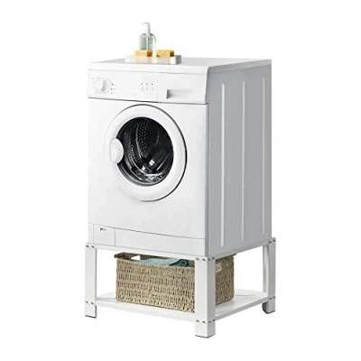 Immagine di [en.casa] Base Supporto per Lavatrice Rialzamento 63 x 54 31 cm Basamento in Acciaio con Ripiano Carico Max.150kg Bianco