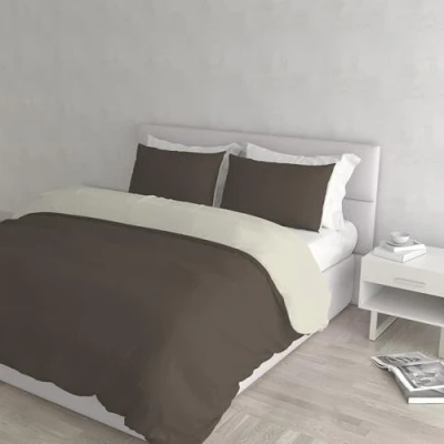 Immagine di Italian Bed Linen Natural Color Parure Copripiumino con Sacco e Federe, 100% Cotone, Marrone/Panna, Matrimoniale, 3 unità