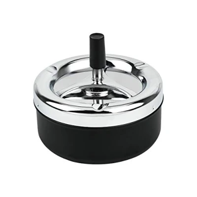 Immagine di SCSpecial 13 cm Grande Rotonda Spingere Verso il Basso Spinning Posacenere in Metallo con la Sigaretta Sigaro Fumare Fumo Ash Tray Nero