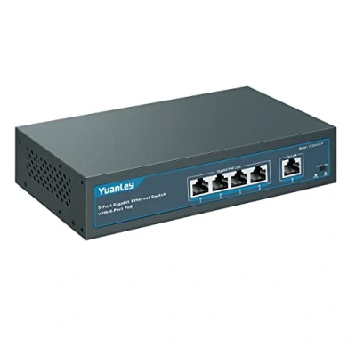 Immagine di YuanLey 5 Port Gigabit Poe Switch with 4 Poe, 802.3af/at 78W di Potenza Integrata, Plug &amp; Play Non Gestito in Metallo Senza Ventole