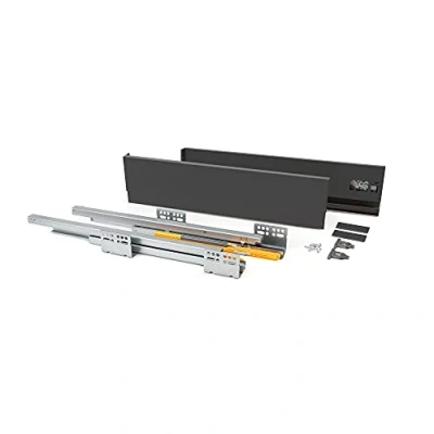 Immagine di Emuca Kit cassetto cucina o bagno con guide ad estrazione totale e chiusura soft, altezza 138mm profondità 300mm, Grigio antracite