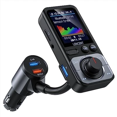 Immagine di LENCENT Trasmettitore FM Bluetooth 5.0 Auto, QC3.0 18W Ricarica Veloce, Adattatore Radio Auto AUX con Schermo a Colori, Hi Fi &amp; Bassi Profondi, Chiamatta Vivavoce, Assistente Siri e Google, Scheda TF