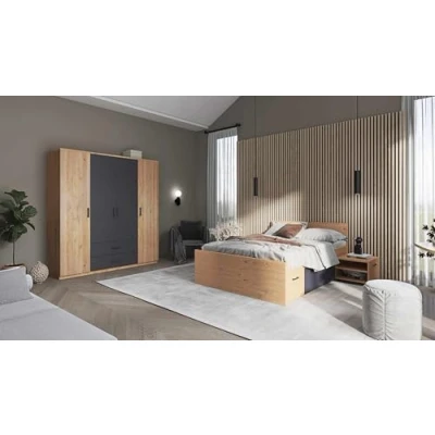 Immagine di Inter Link Letto funzionale con contenitore cassetti e comodino Colore Rovere Artisan Grigio Per adulti, bambini, ragazzi matrimoniale Liora 140 x 200 cm