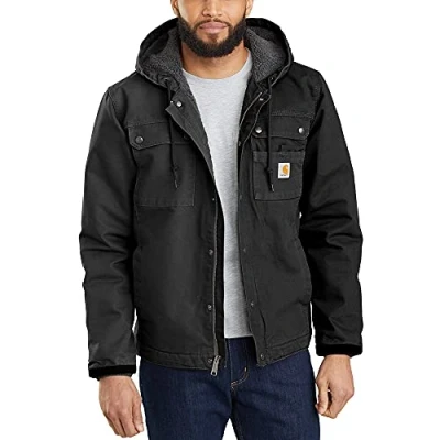 Immagine di Carhartt Giacca Da Lavoro Vestibilità Comoda In Tessuto Washed Duck, Con Fodera Sherpa, Uomo, Nero, L