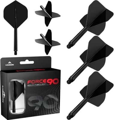 Immagine di Mission Darts Force 90 Freccette con sistema integrato di precisione e asta, confezione da 3 alette steli combinati professionali altamente durevoli Standard No.2
