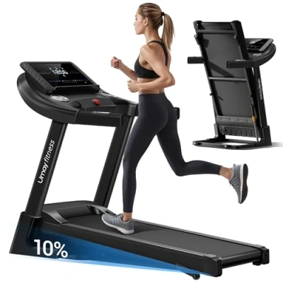 Immagine di UMAY tapis roulant con pendenza 14 km/h, per casa, pieghevole, motore da 3,0 CV e 3 livelli di pendenza, pieghevole Treadmill la casa 12 programmi allenamento, carico