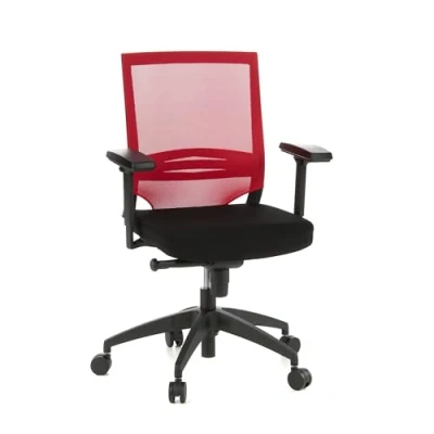 Immagine di HJH Office 657233 sedia da ufficio/Sedia girevole PORTO BASE tessuto rosso, di alta qualit?, con braccioli regolabili, schienale in traspirante rete, supporto lombare regolabile,