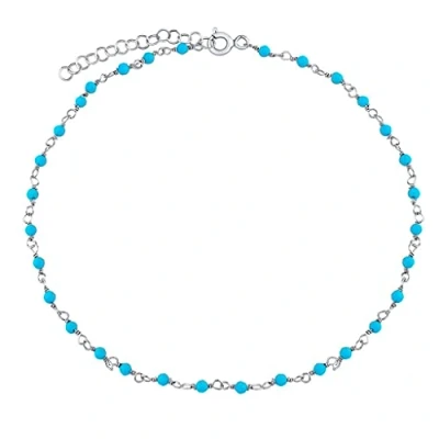 Immagine di SILVEGO Cavigliera da donna in argento sterling 925 con vero smeraldo, pietra di luna, turchese, granato o quarzo rosa, 23 cm, Argento, turchese
