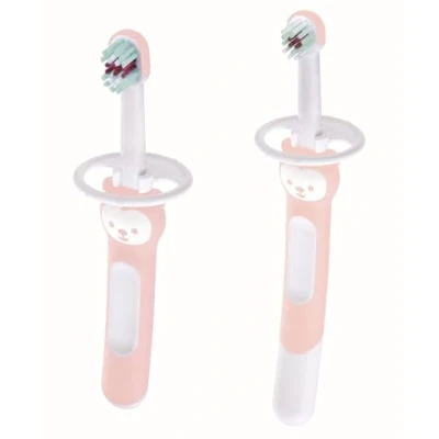 Immagine di MAM Learn to brush Set C151 di 2 spazzolini da denti: manico lungo e corto, con anello sicurezza, per bambini dai 5 mesi, rosa, pezzi