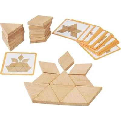 Immagine di PrfcNL Blocchi di costruzione geometrica in legno geometrici legno, 30 pezzi con carte pattern, sviluppa creatività e intuizione spaziale
