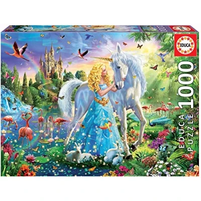 Immagine di Educa puzzle da 1000 pezzi per adulti Principessa e l&#039;Unicorno. Dimensioni: 68 x 48 cm. Include la colla fix Consigliato a partire dai 14 anni (17654)