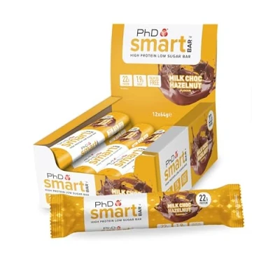 Immagine di PhD Nutrition Smart Bar Barretta proteica 12x64g Cioccolato al latte e nocciole Protein con 22g di proteine poco zucchero, Adatta per una dieta macro