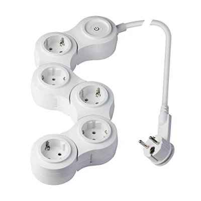 Immagine di POLY POOL PP2529 Presa Multipla SNAKE Snodabile Ciabatta Multipresa 5 Prese Schuko 16A e Spina con Interruttore, cavo 1.5 m Linguetta per Estrazione Facile