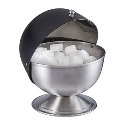 Immagine di Relaxdays Zuccheriera, Acciaio Inox, Porta Zucchero a Cubetti e Caramelle, con Coperchio, HxD: 15,5x14 cm, Nero Argento