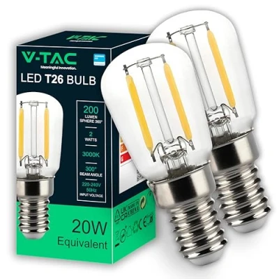 Immagine di V TAC 2x Lampadina LED Filamento T26 per Frigorifero e Lampade Attacco E14 2W 200 Lumen Lampadine Piccole Massima Efficienza Risparmio Energetico Luce 3000K Bianca Calda