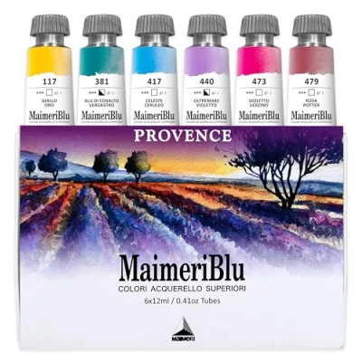 Immagine di Maimeri BLU, Acquerelli di Belle Arti, Set Provenza, Cartone, Colori Assortiti, 6 Pezzi 12ml, Multicolore, 12 ml