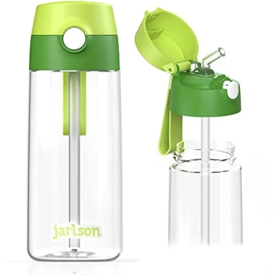 Immagine di Jarlson® Borraccia Bambini, Bottiglia 500 ml, Senza BPA, Acqua con Cannuccia, per la scuola e l&#039;asilo, realizzato in plastica di alta qualità (nero)