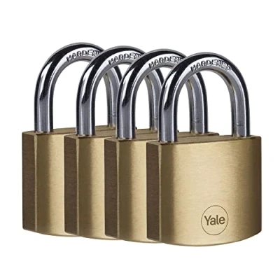 Immagine di Yale Lucchetto in ottone Y110B/40/122/2 corpo 40mm, arco acciaio, 3 chiavi, confezione da 4 lucchetti