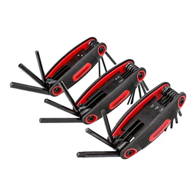 Immagine di Amazon Basics Set di chiavi a brugola richiudibili, con misure in millimetri/pollici (sistema SAE)/Torx, confezione da 3 pezzi