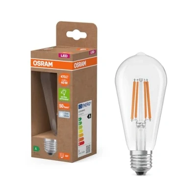 Immagine di OSRAM dalla classica forma a globo, con filamento LED decorativo dal design satinato, classe di efficienza energetica A, E27, 7,2 W, 1521 lm, 4000 K, bianco freddo. luce immediata al 100%.