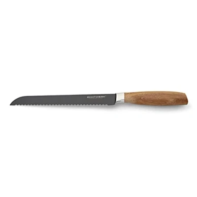 Immagine di ECHTWERK Black Edition coltello da pane, cucina, acciaio inossidabile di alta qualità, lama seghettata, manico ergonomico in legno acacia, lunghezza 20 cm