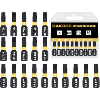 Immagine di DAKCOS punte T25, Torx Bit assortimento di S2, attacco esagonale da 1/4&quot; (lunghezza: 25 mm, 20 pezzi)