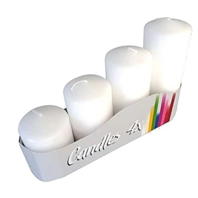 Immagine di Set di 4 candele a pilastro, colore bianco, con corona dell&#039;Avvento, diverse misure, non profumate