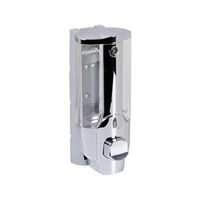 Immagine di axentia Dispenser di sapone liquido ricaricabile, dosatore da parete, erogatore in plastica cromata, ca. 7,5 x 19 8,5 cm, 380 ml, bianco/trasparente
