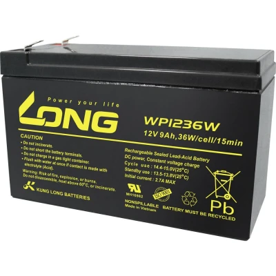 Immagine di Long WP1236W Batteria al Piombo 12 V 9 Ah AGM (L x A P) 151 102 65 mm Spina piatta 6,35 Bassa autoscarica, Esente da manutenzione