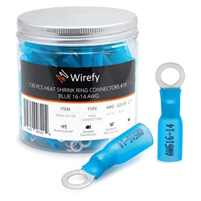 Immagine di Wirefy 130 PZ Connettori Occhiello M5 Kit Terminali Anello Termoretraibili Capicorda Elettrici Crimpare Blu 1,5 2,5 mm²
