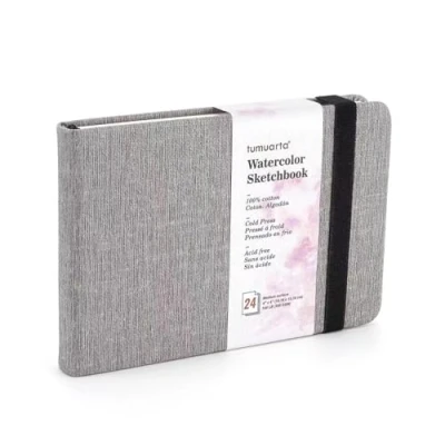 Immagine di tumuarta Taccuino ad acquerello, 300 GSM, 100% cotone, 10 x 15 cm, 24 fogli, 48 pagine, a grana fine, senza acidi, da utilizzare come album viaggio.
