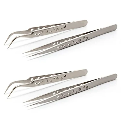 Immagine di 4pcs Pinzette di Precisione,Pinzette industriali,2 dritte 2 curve,Pinzette a Gomito,Pinzette Punta,Acciaio Inossidabile Antistatiche,Pinzette elettronica,per DIY Jewelry,Computer,Lab