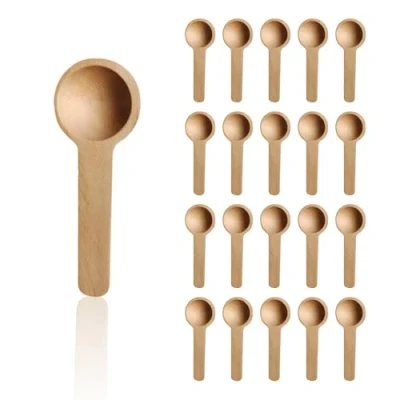 Immagine di 40 piccoli cucchiai di legno, per spezie, mini cucchiaio da cucina, miele, in legno a manico