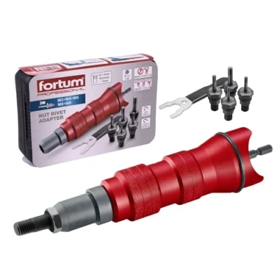 Immagine di Fortum Accessorio Per dado rivetto avvitatrice a batteria e trapano I Rivettatrice dadi in alluminio, acciaio inox rivetti ciechi con inserti M3 M8 Adattatore