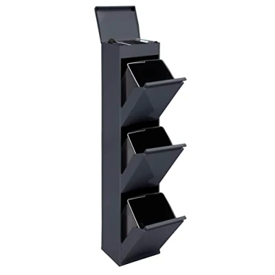 Immagine di Arregui Top CR324 B Pattumiera Differenziata 3 Scomparti 3x 17L (51L) Contenitore in Acciaio con Ripiano Multiuso Mobile per Raccolta Cestino Spazzatura da Cucina Antracite