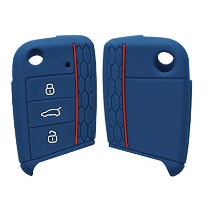 Immagine di kwmobile Custodia Coprichiave Compatibile con VW Golf 7 MK7 3 tasti Cover Copri Telecomando Chiave Auto Chiavi Macchina blu scuro/rosso