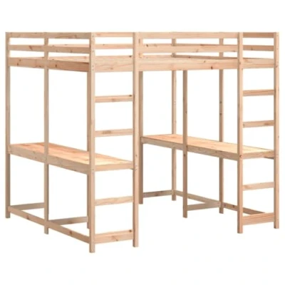 Immagine di vidaXL Letto soppalco con Scrivania e Scala 140x200 cm Massello Pino, a scrivania, Mezza traversa per Bambini, Struttura