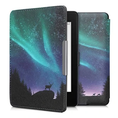 Immagine di kwmobile Custodia eReader Compatibile con Amazon Kindle Paperwhite Cover eBook Reader Flip Case turchese/blu/nero Aurora boreale