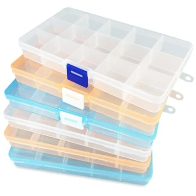 Immagine di Gentpovth 6 Pezzi Scatole Portaoggetti in Plastica, con 15 Scomparti e divisori regolabili, Coperchio Custodia Rettangolare Stoccaggio Contenitore, per Gioielli, Perline, Piccoli Oggetti, Giocattoli