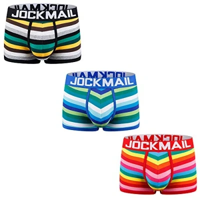 Immagine di JOCKMAIL Boxer da uomo in cotone a righe arcobaleno, comodi, confezione 3 pezzi, Blu+nero+rosso, L
