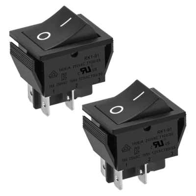 Immagine di Heschen, interruttore a bilanciere, acceso/spento, DPDT, 4 terminali, 16 A, 250 V CA. Colore: nero. 2 pezzi