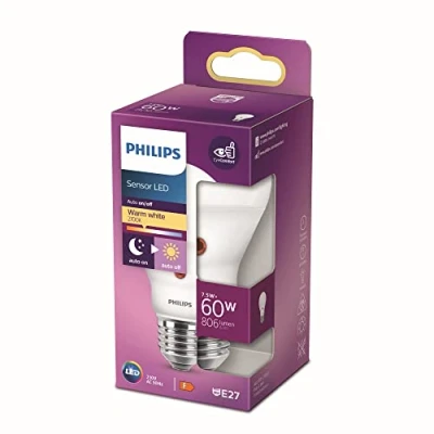 Immagine di Philips Lighting 78269600 LED (monocolore) ERP F (A G) 7.5 W = 60 Bianco caldo (Ø x L) 6.2 cm 11.4 incl. Sensore luce diurna 1 pz.