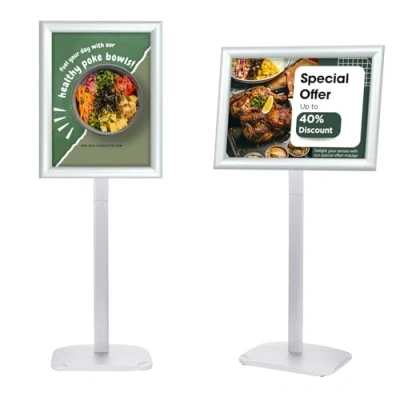 Immagine di Mutualsign supporto per poster A3 resistente, da pavimento con base stabile, menu/avviso/pubblicità/benvenuto, argento